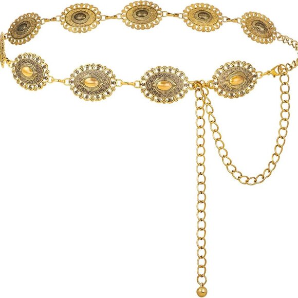 Metal Waist Chain Link Belt for Women Western Boho Turquoise Dress Jeans - Picture 1 of 9